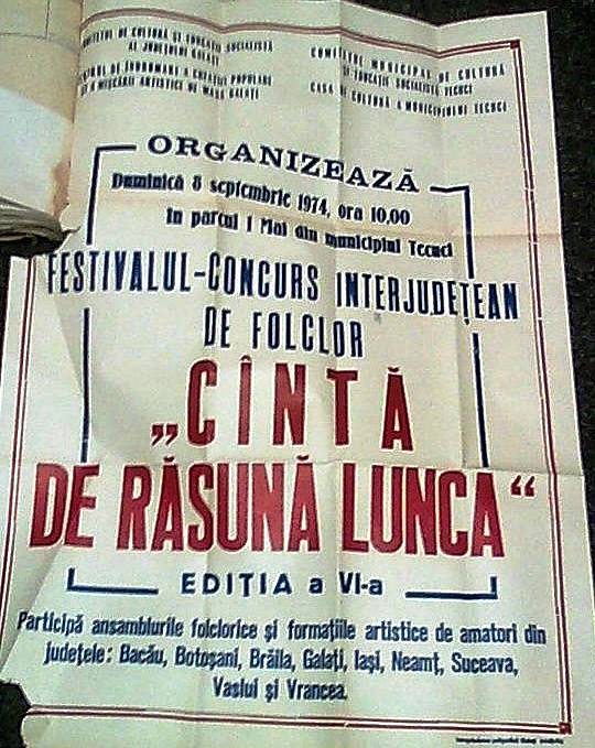 Festivalul interjudețean de folclor Cântă de răsună lunca din anul 1974